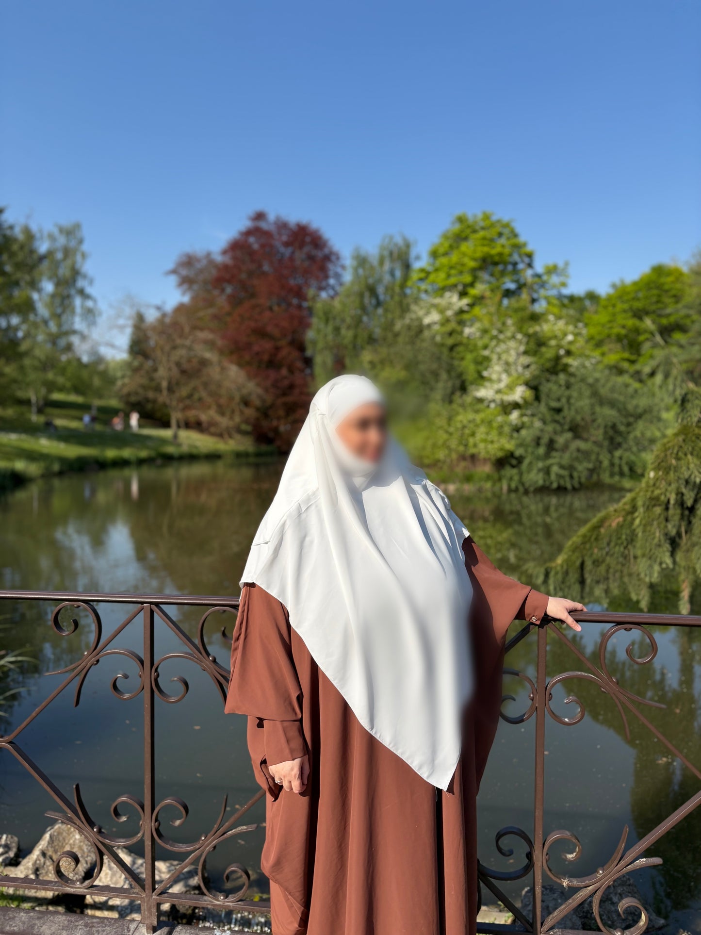 Khimar Long 2 Voiles en Soie de Médine blanc