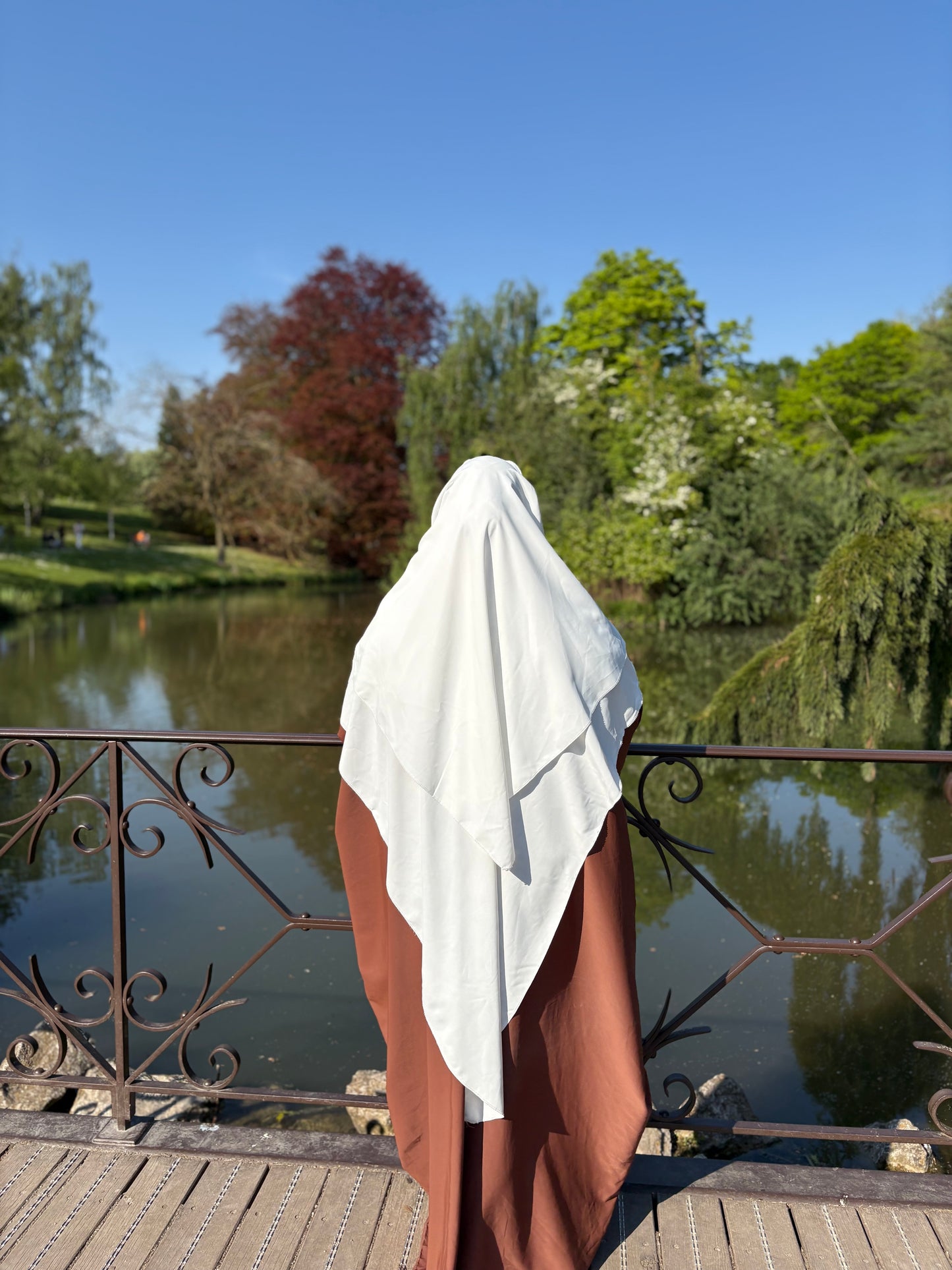 Khimar Long 2 Voiles en Soie de Médine blanc