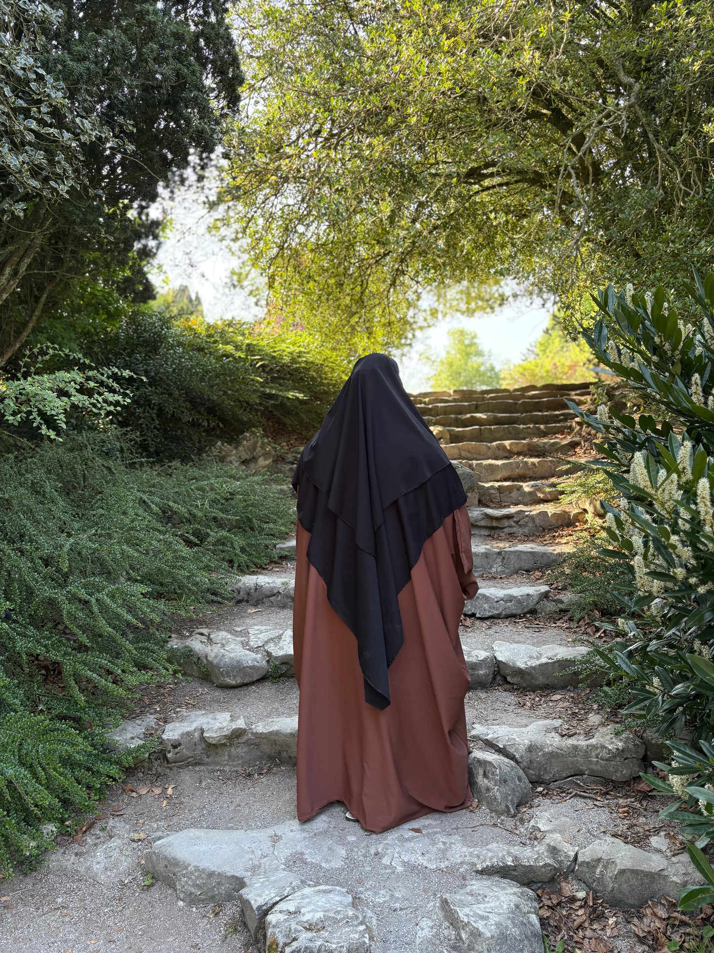 Khimar long deux voiles en soie de medine noir